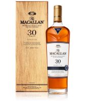 The Macallan Double Cask 30 year old 2021 Release Speyside single malt Scotch whisky bottle and wooden presentation case image.
